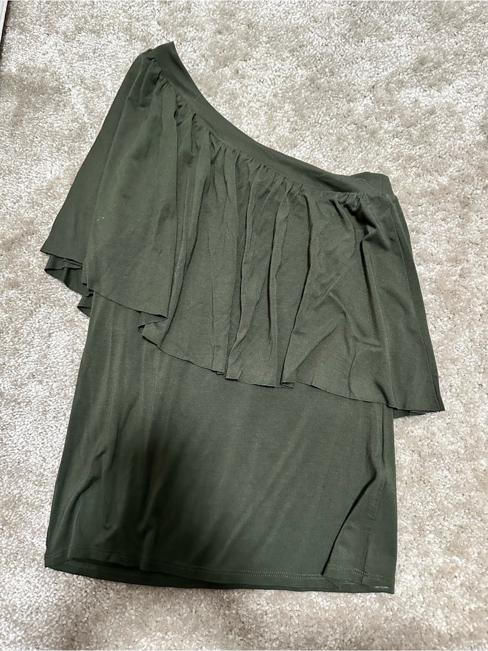 ANTHROPOLOGIE Ruffle One Shoulder Green Tank